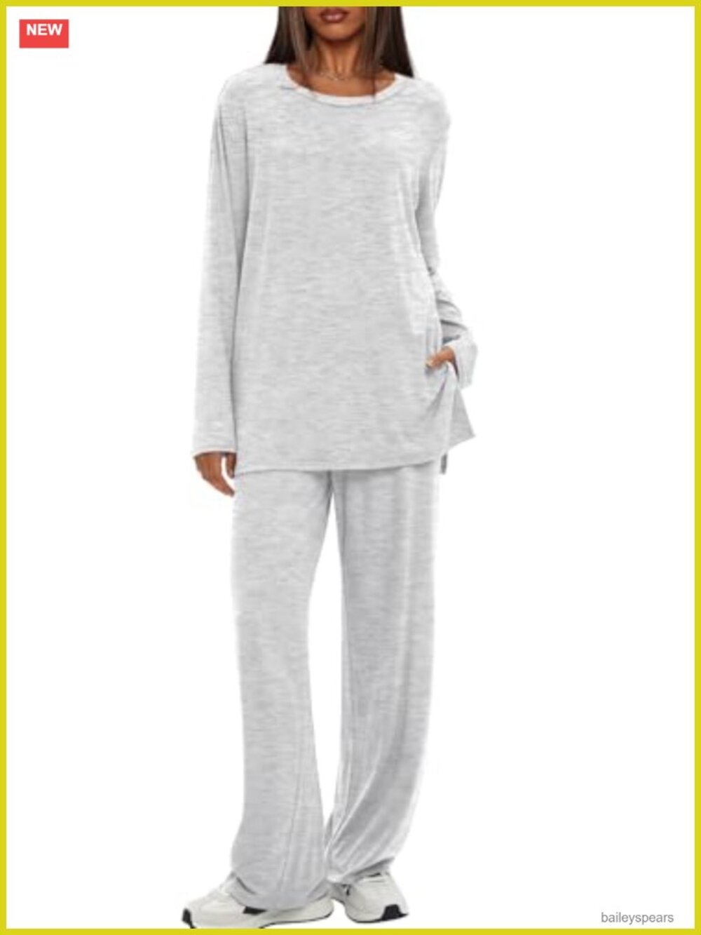 2 Piece Lounge Set Oversized Top Wide Leg Pants Crew Neck Long Sleeve